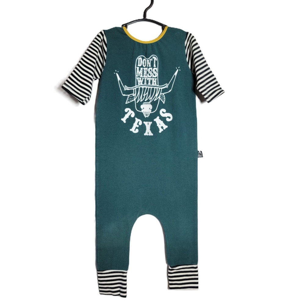 Rags to Raches Kids 2T Romper Dont Mess With Texas Teal Green Raglan Sleeve USA